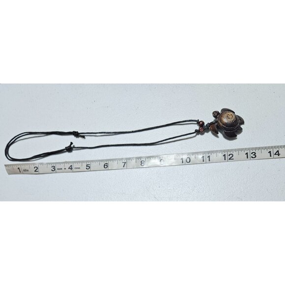 Earthy Hand Carved Wooden Turtle Pendant Necklace Sunburst Boho Beach Cord Women - Picture 4 of 5